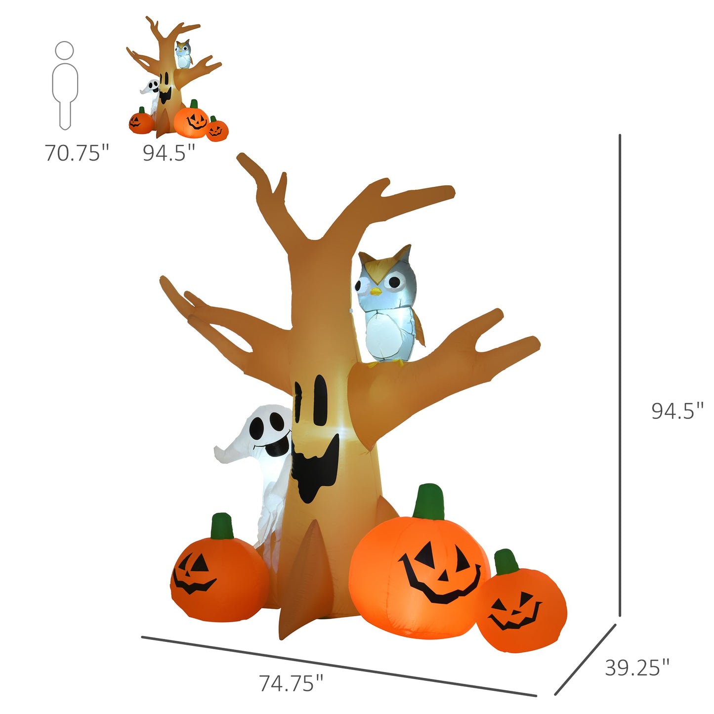 7.5' Haunted Tree Lighted Halloween Inflatable w/ Ghost, Owl & Pumpkins