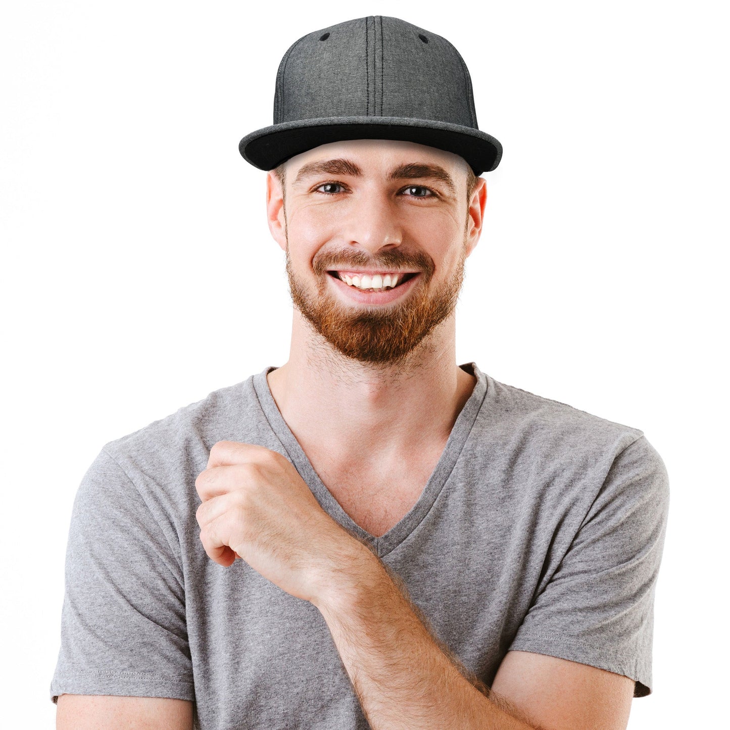Men's Premium Flat Bill Snapback Chambray Hat 6 Panel Cap