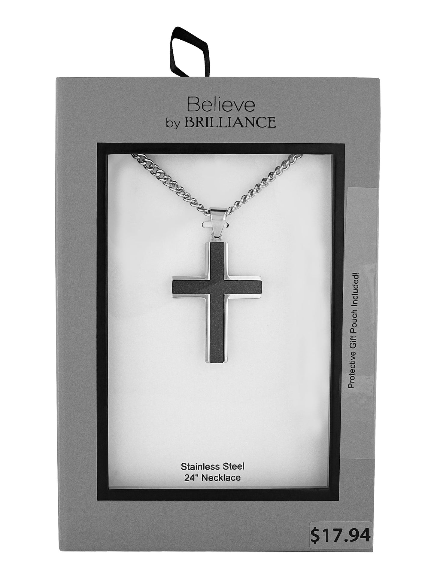 Men's Stainless Steel Textured Cross Pendant Necklace