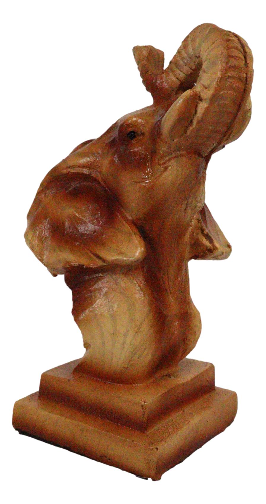 Safari Wildlife Elephant Bust Wood Carving Figurine