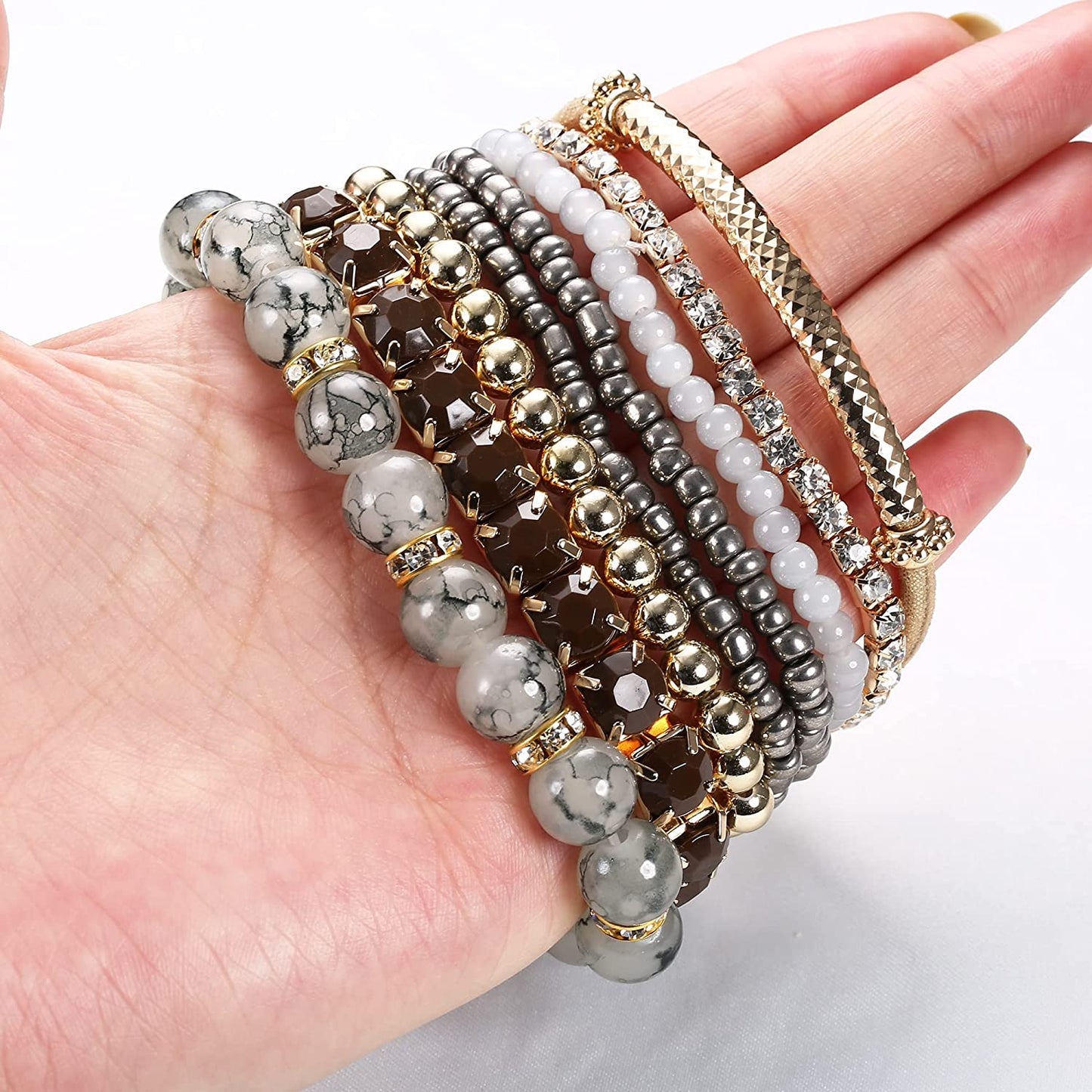 2-4 Sets Beaded Stackable Aesthetic Stretch Multilayered Bohemian Bracelets Set