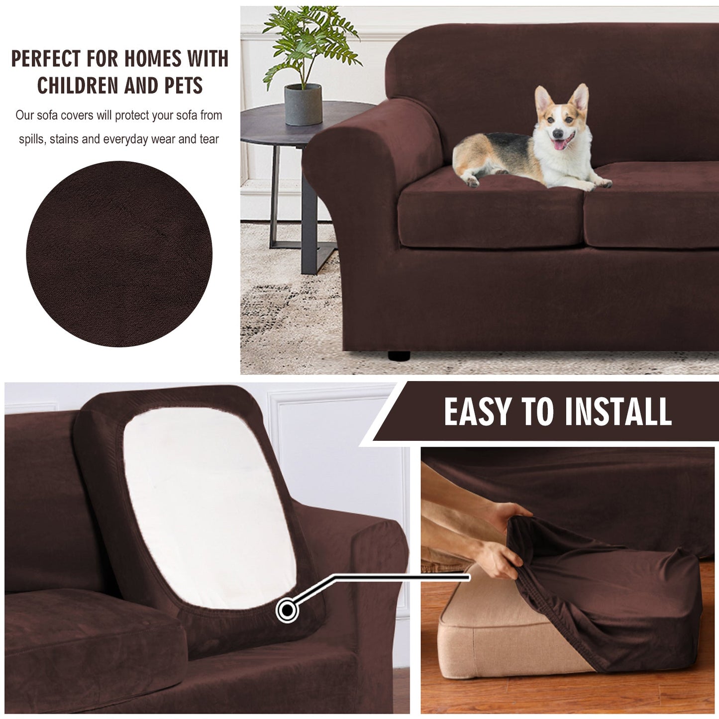Sofa Covers for 3 Seaters (Base Cover Plus 3 Individual Cushion Covers)
