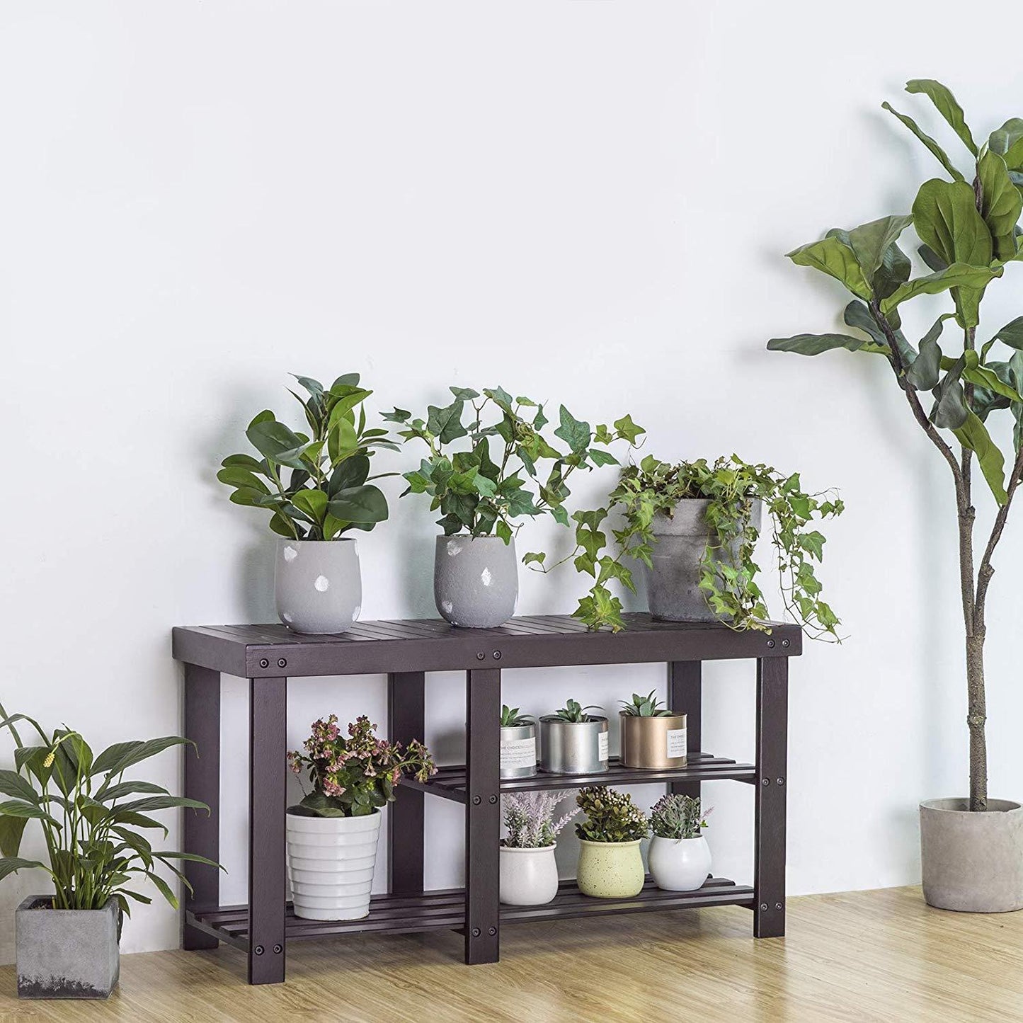 Bamboo Shoe Rack Bench, Coffee Finish