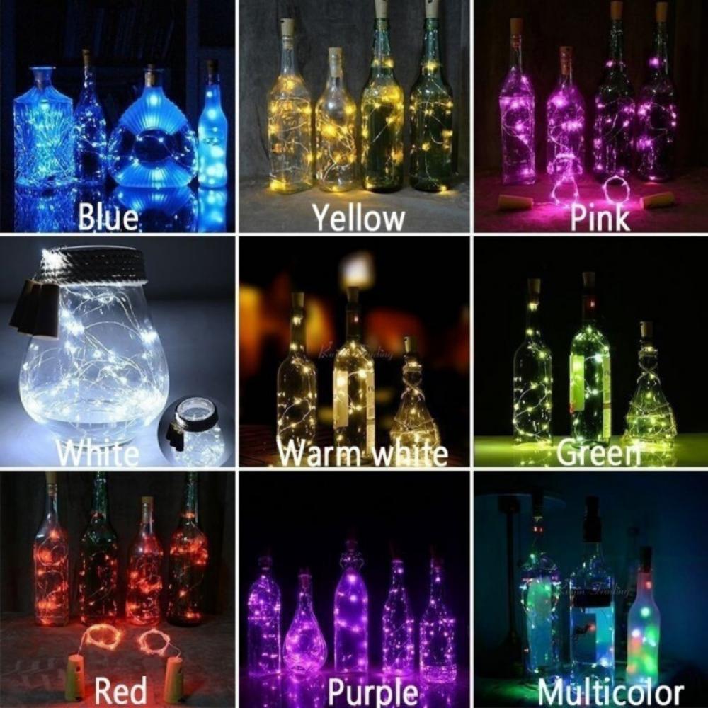 20 LED Wine Bottle Lights w/ Cork 6.5ft Silver Wire