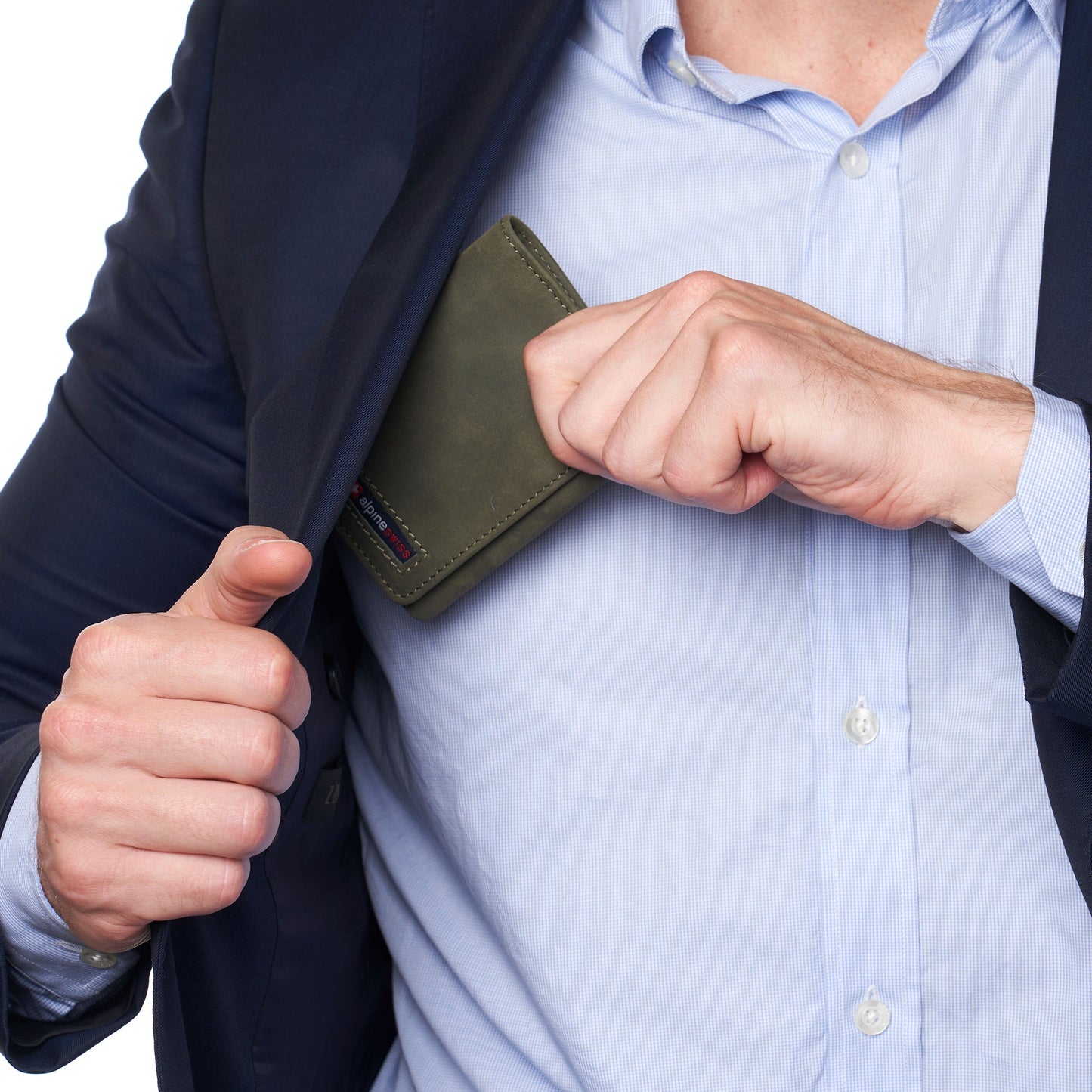Mens RFID Protected Trifold Genuine Leather Wallet ID Window