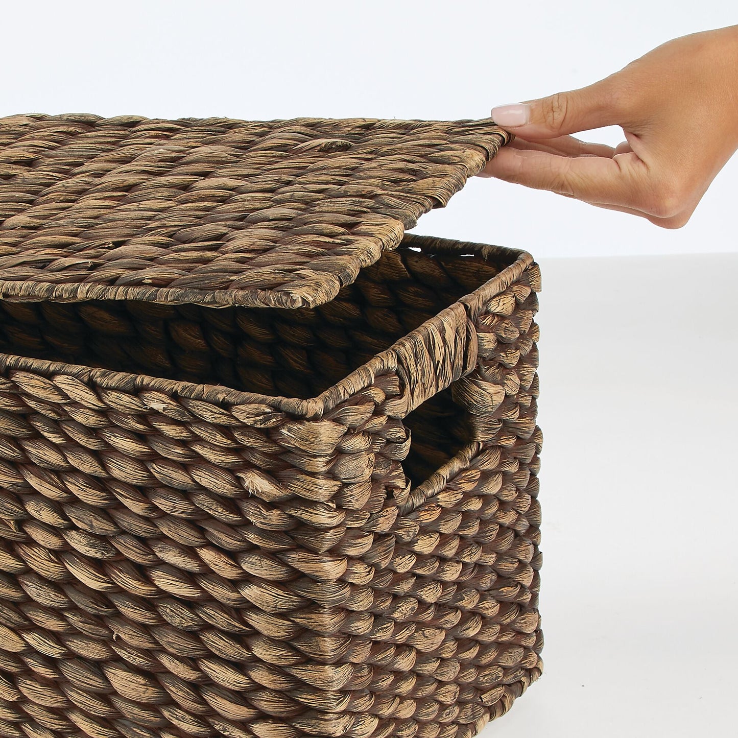 3 Natural Woven Water Hyacinth Organizer Basket Bin w/ Removable Lids