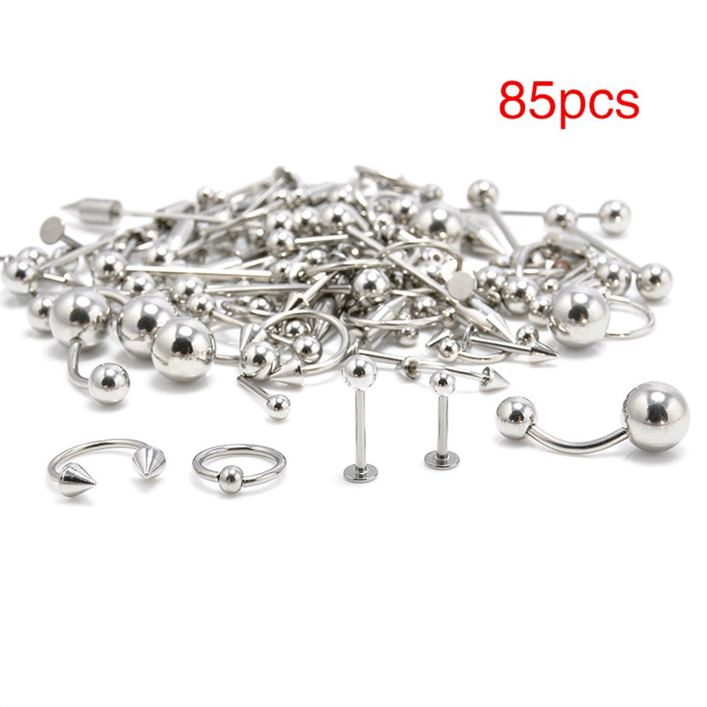 Stainless Steel Mixed Body Piercing Jewelry Tongue Lip Eyebrow Nose Belly Ring 85pcs/set