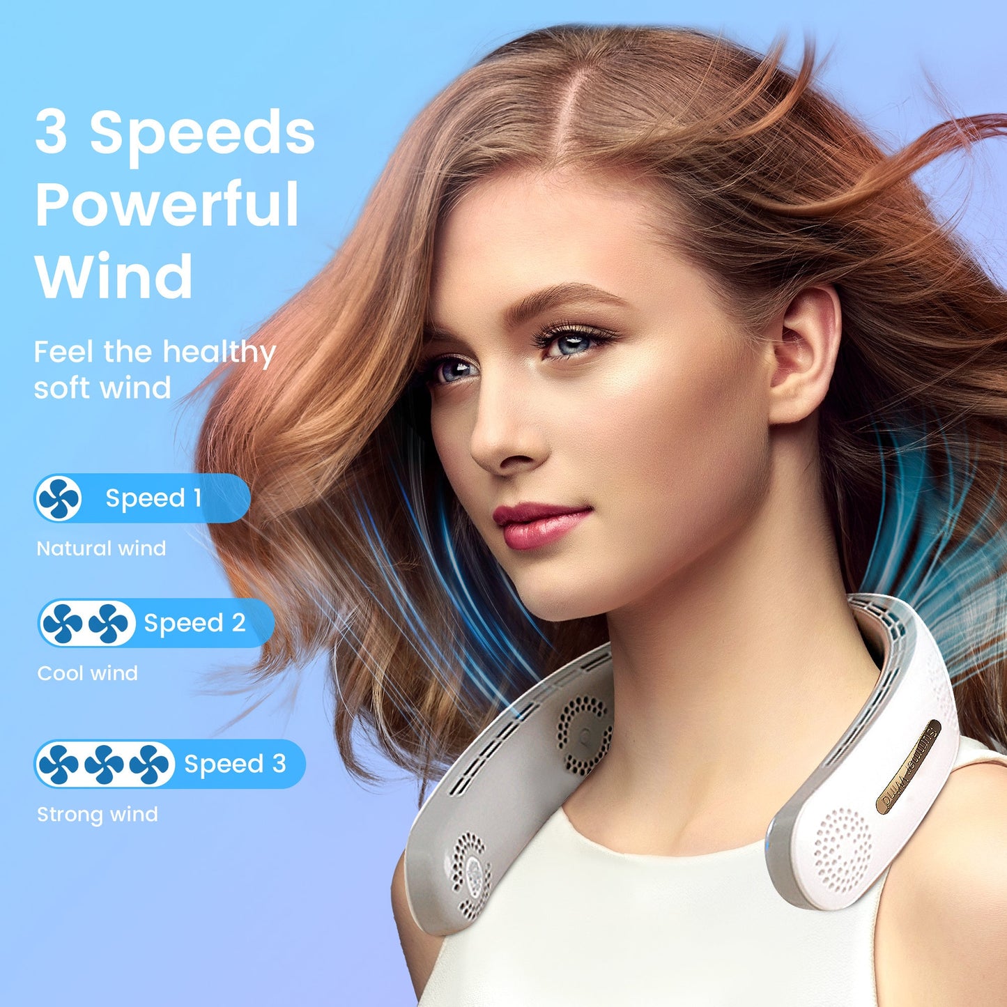 Portable Neck Fan,Bladeless & USB Rechargeable. White