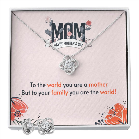 to the world you are a mother Love Knot Earring & Necklace Set