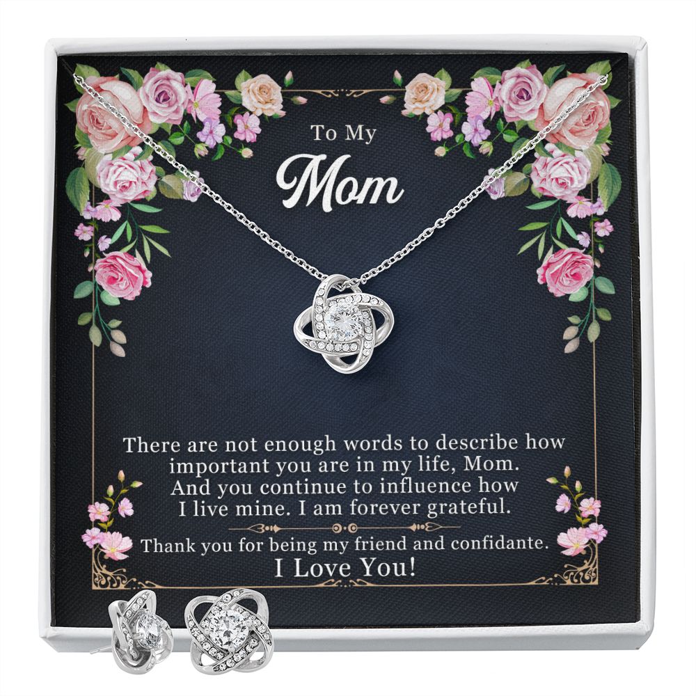 To My Mom, There are not enough words to say I Love Knot Earring & Necklace Set