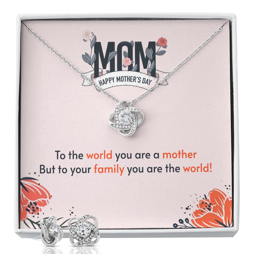 to the world you are a mother Love Knot Earring & Necklace Set