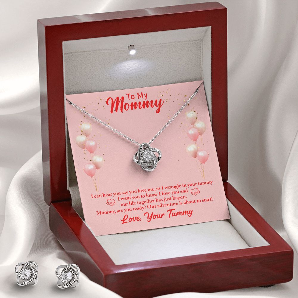 To my mommy-I can hear you Love Knot Earring & Necklace Set