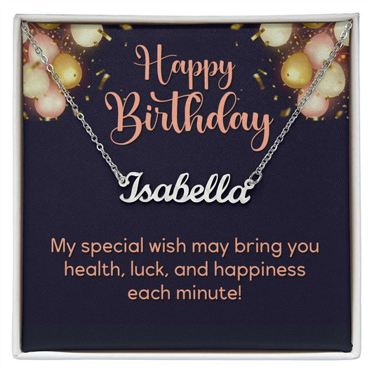 Happy Birthday Personalized Name Necklace, gift for her