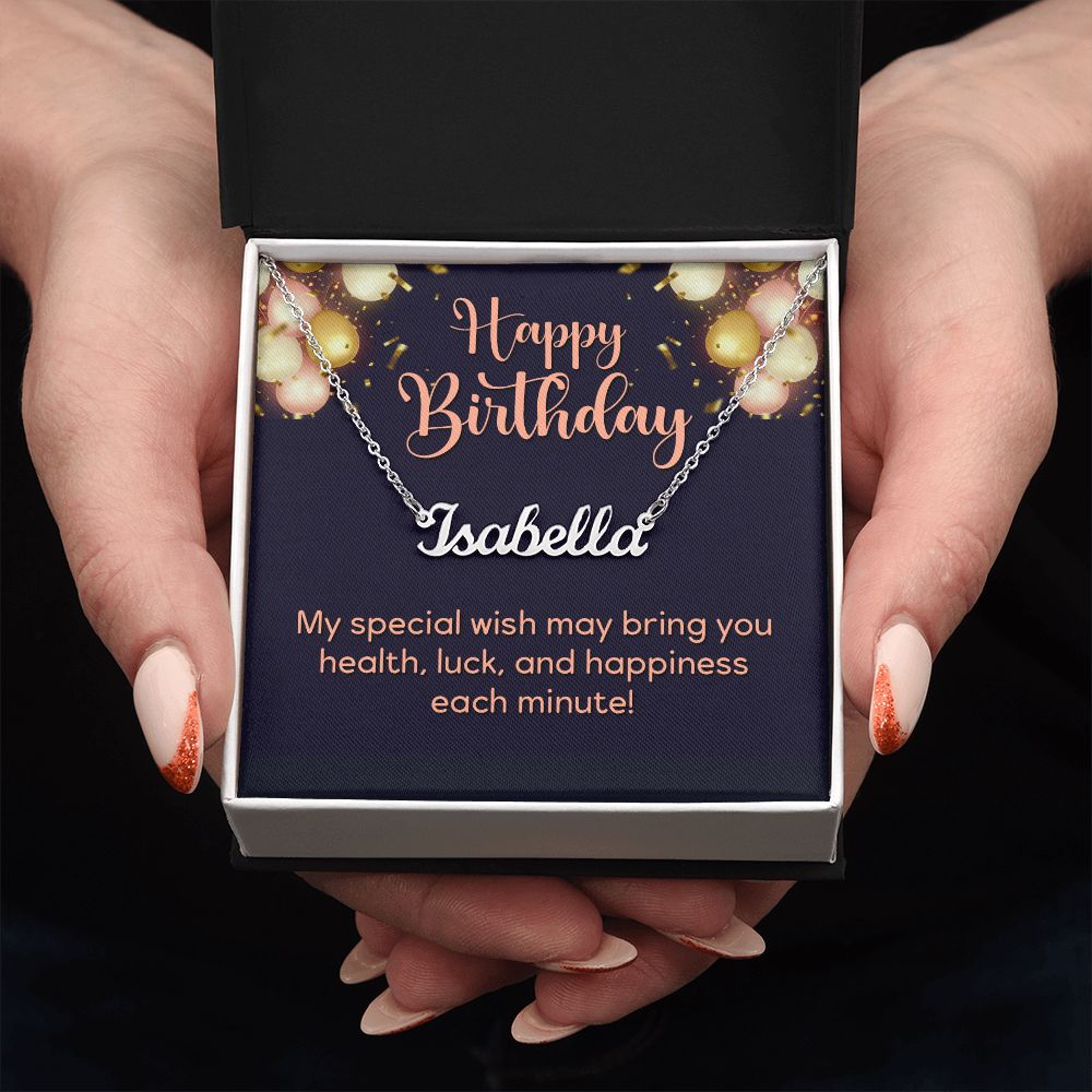 Happy Birthday Personalized Name Necklace, gift for her