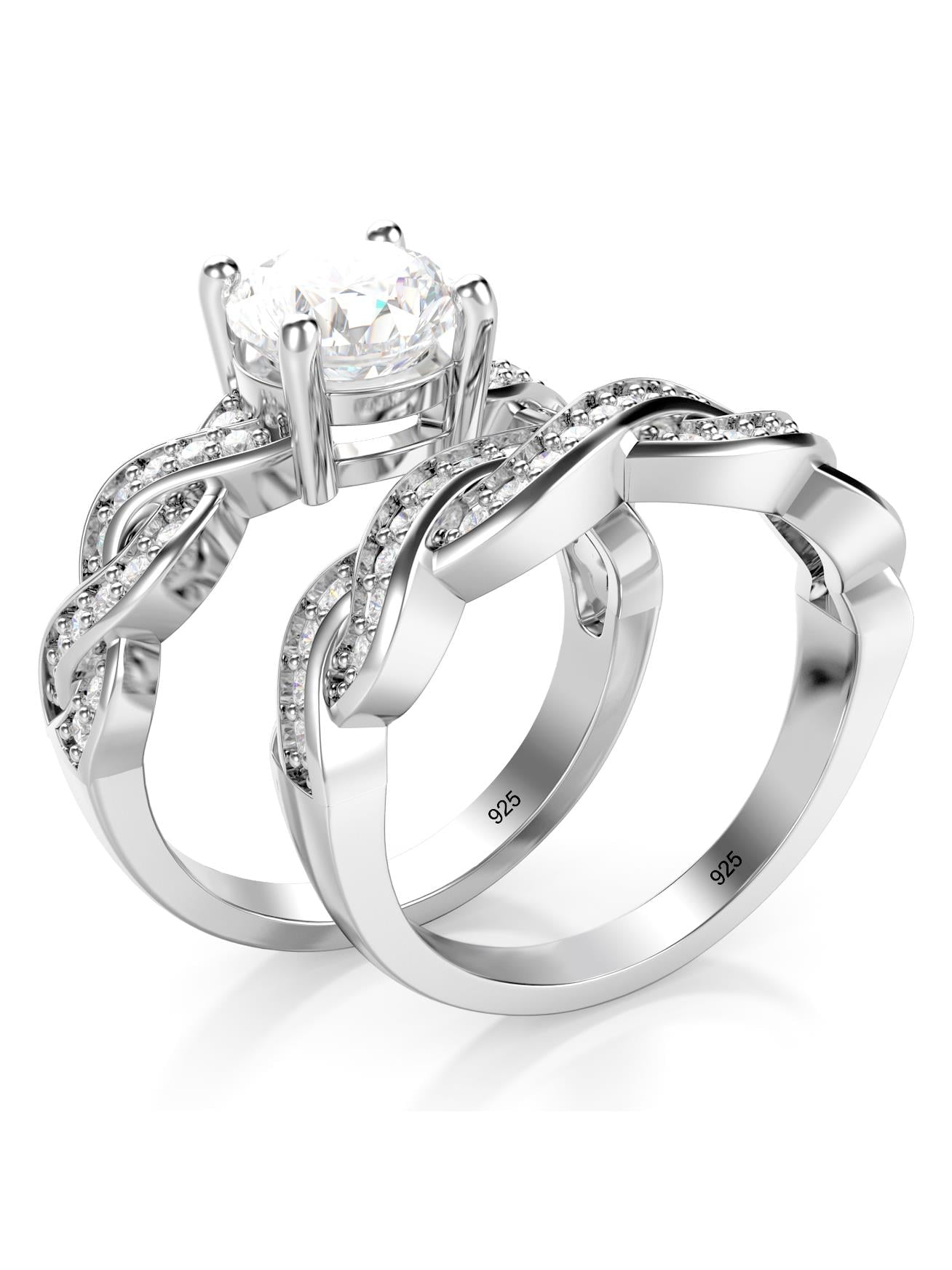 Silver 925 CZ Cubic Zirconia Infinity Wedding Engagement Ring Set