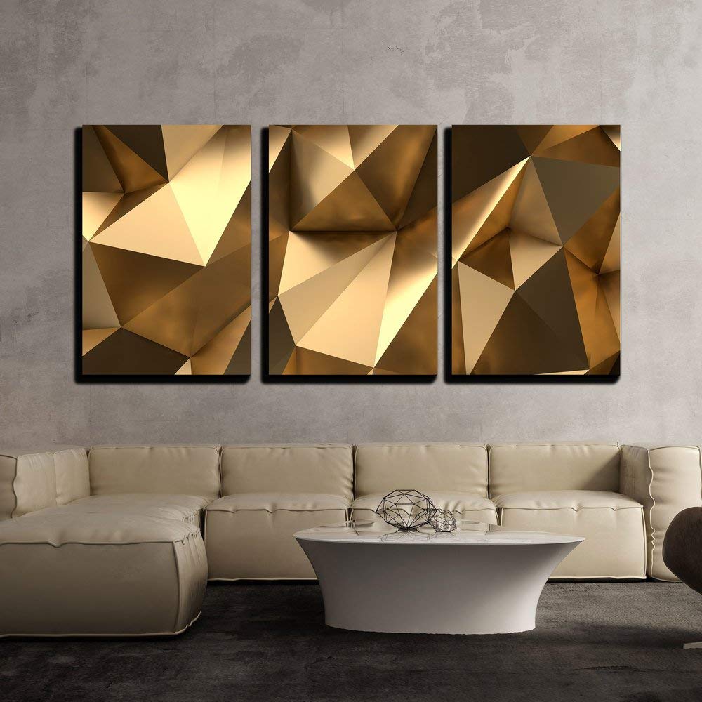 Luxury Gold Modern Abstract Canvas Polygonal 3D Stretched & Framed-3 Panels