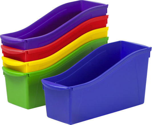 Large Plastic Book & Magazine Bin, Assorted Colors, Set of 5