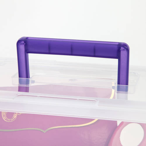 Medium Deep Modular Latching Box - Purple Handle, 6 Pack, Clear