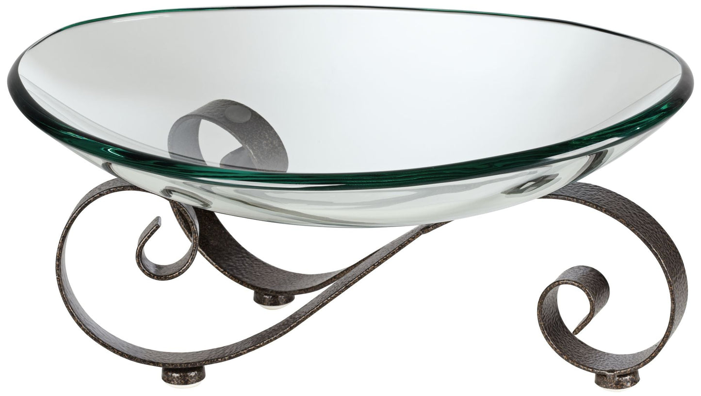 Iron Scroll Stand with Oval Glass Bowl