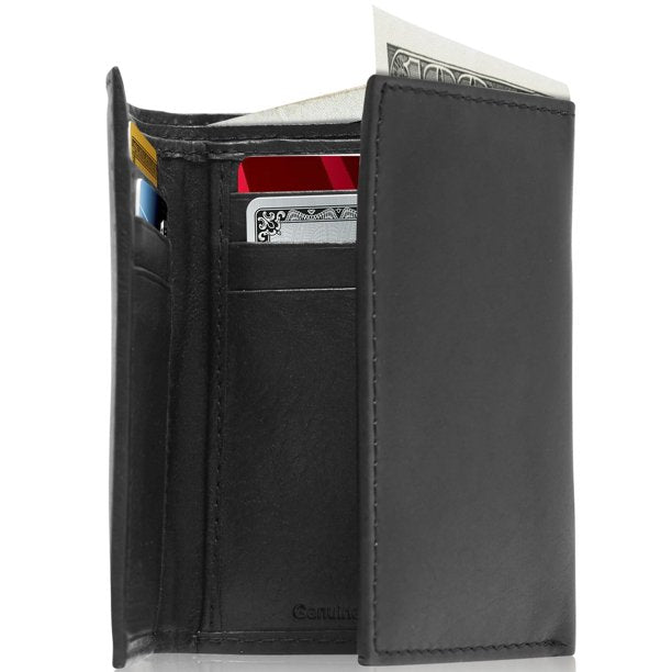 Genuine Leather Black  Men's Trifold Wallet With ID Window Gifts For Men RFID Blocking