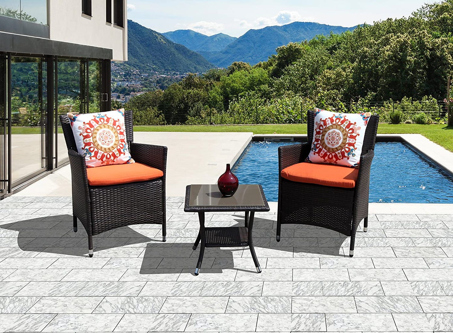 Square Glass Top Outdoor End Table Rattan