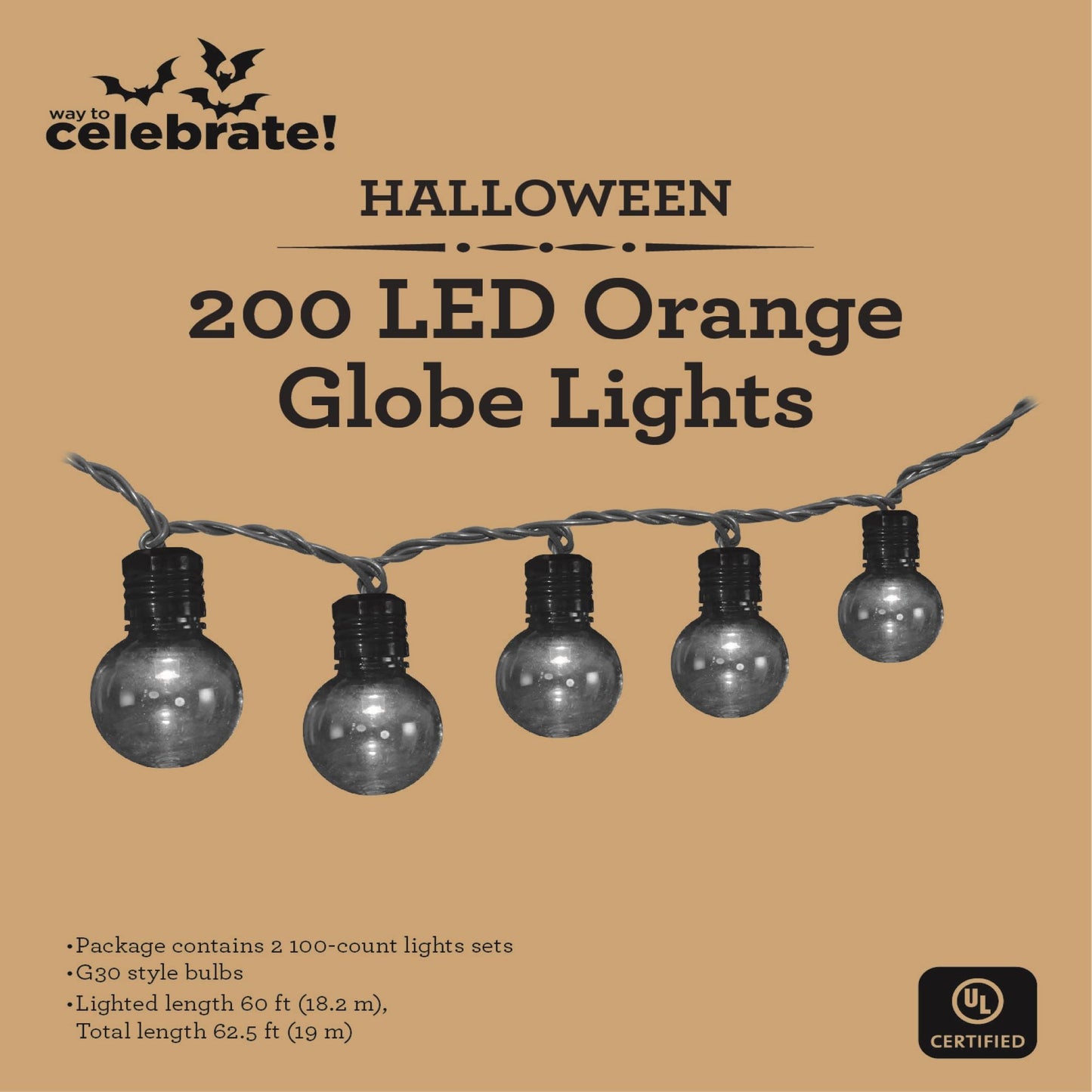 Halloween 200-Count LED G30 Globe Lights, w/ AC Adaptor, 120 Volts