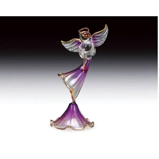 Purple Glass Angel With Heart Figurine
