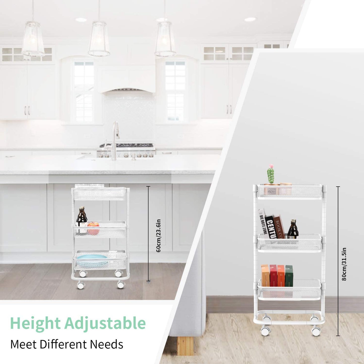3-Tier Metal Rolling Utility Cart