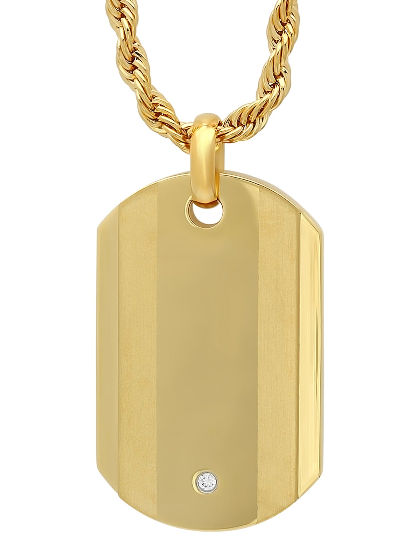 Men Gold-Tone Stainless Steel Dog Tag Pendant Necklace