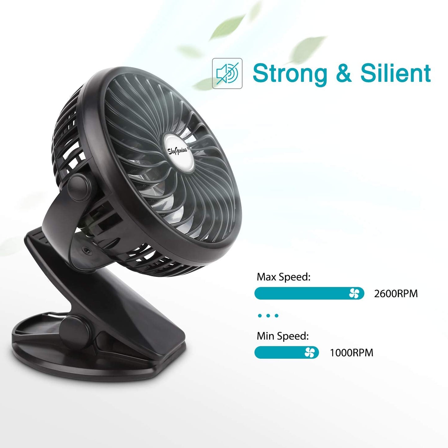 Battery Operated Clip on Mini Desk Fan, Black