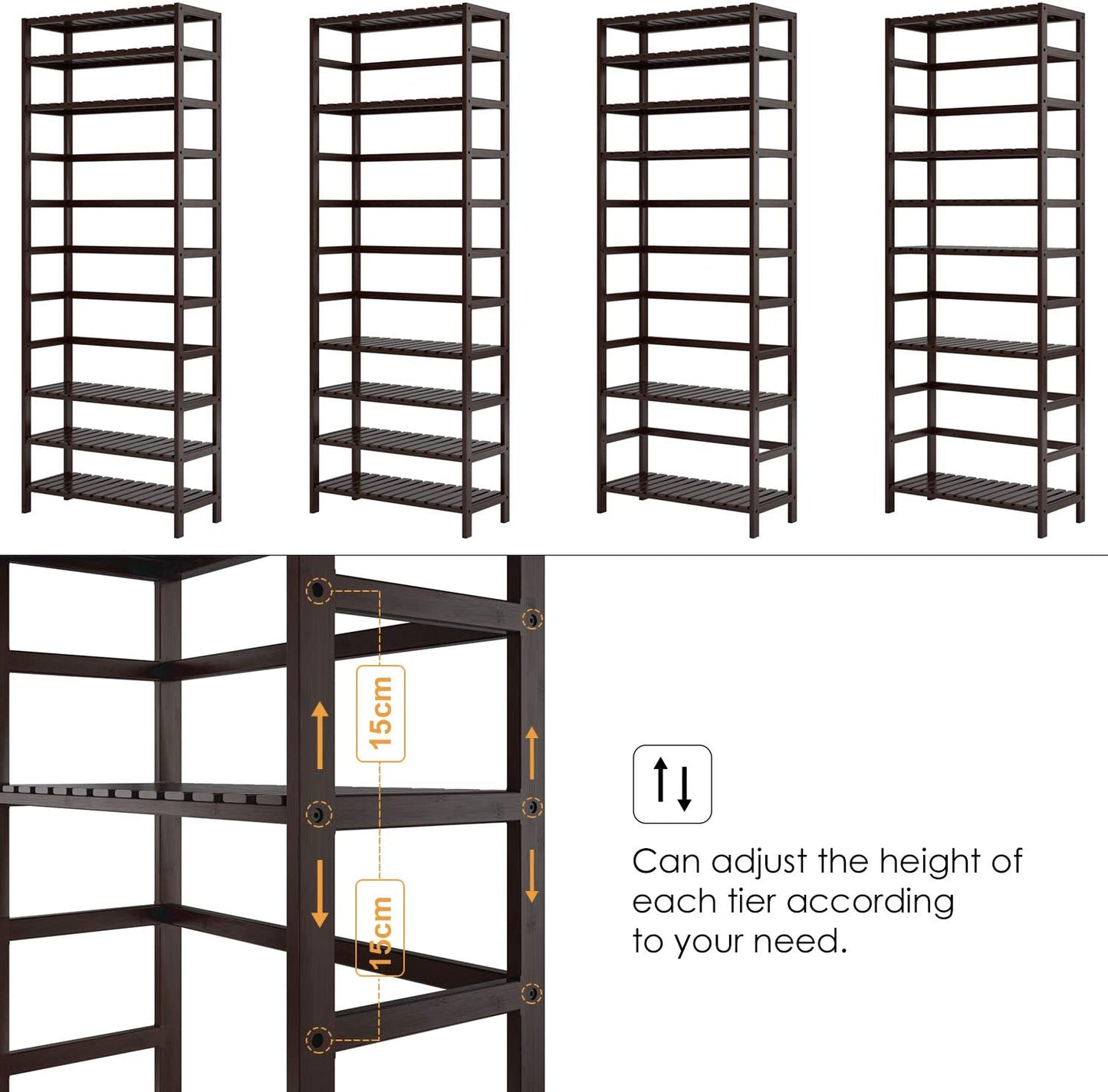 6-tier Tower Bamboo  Shelf  Bookcase