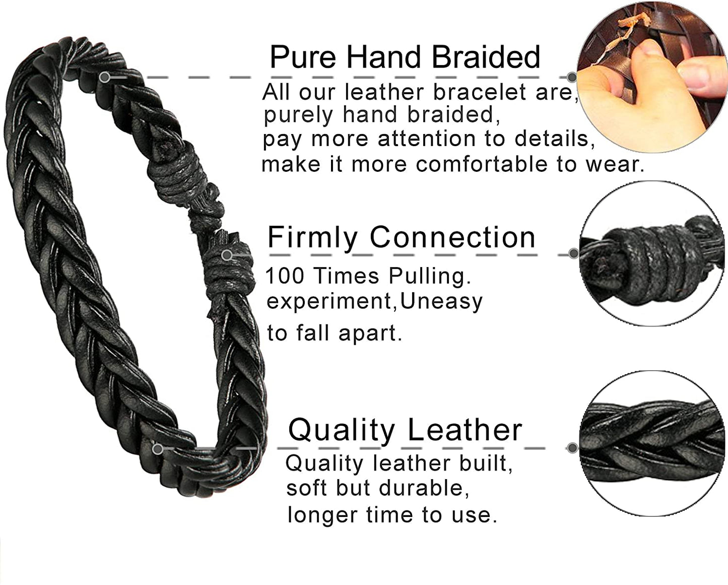 32 Pcs Braided Leather Wooden Beads Tribal Wristbands Cuff Punk Multilayered Bracelet