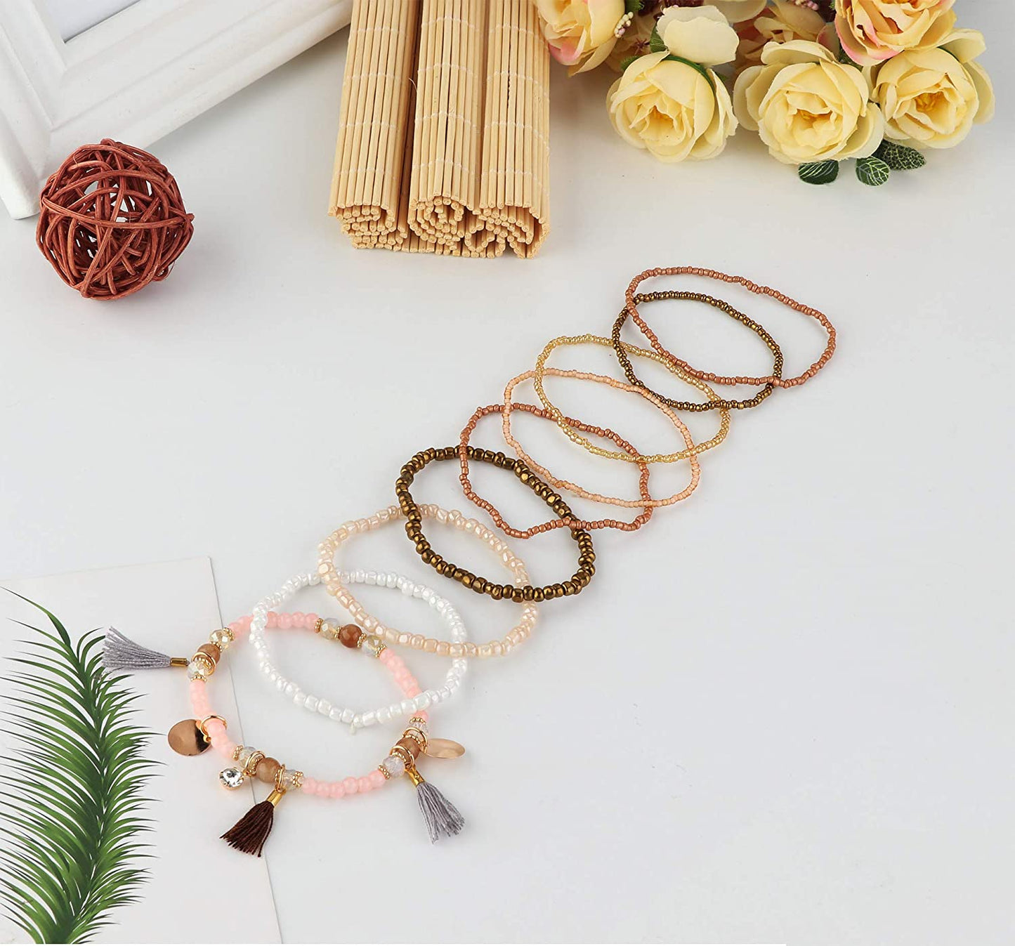 3-6 Sets Bohemian Beaded Multilayer Stretch Stackable Bracelet