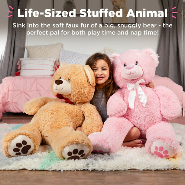 38in Giant Soft Plush Teddy Bear w/ Bow Tie, Footprints - Brown