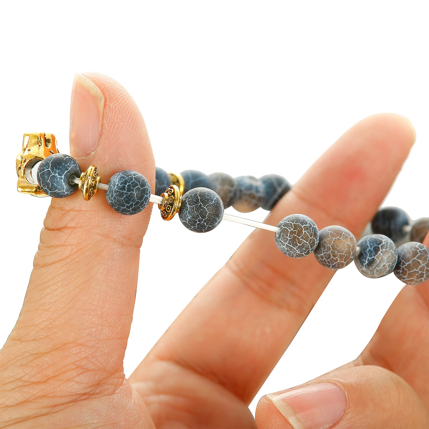 6PCS Mens Bead Bracelets Set Dragon/Lion/Panther Charm Natural Stone Bracelet, 8MM