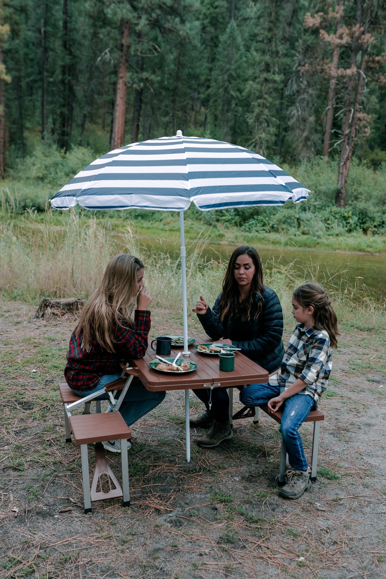 Folding Picnic Table w/ Umbrella, Aluminum Frame