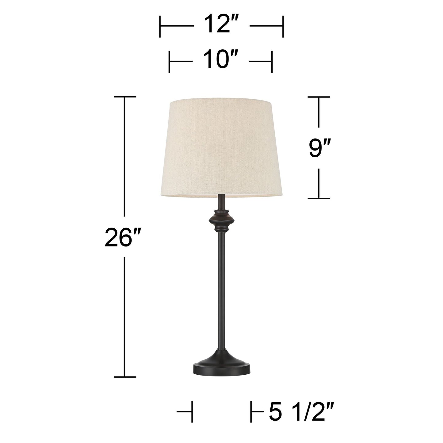 26" High Set of 2 Bronze Metal Oatmeal Fabric Drum Lamp Shade