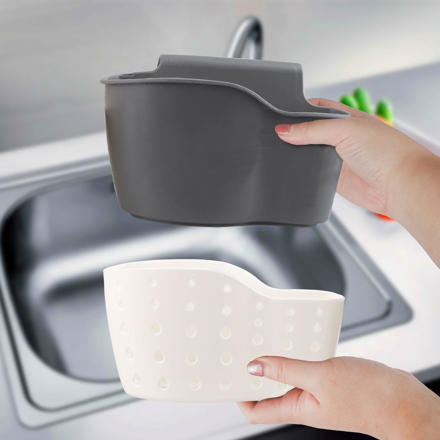 Adjustable Rubber Sink Caddy Kitchen Hanging Sponge Holder