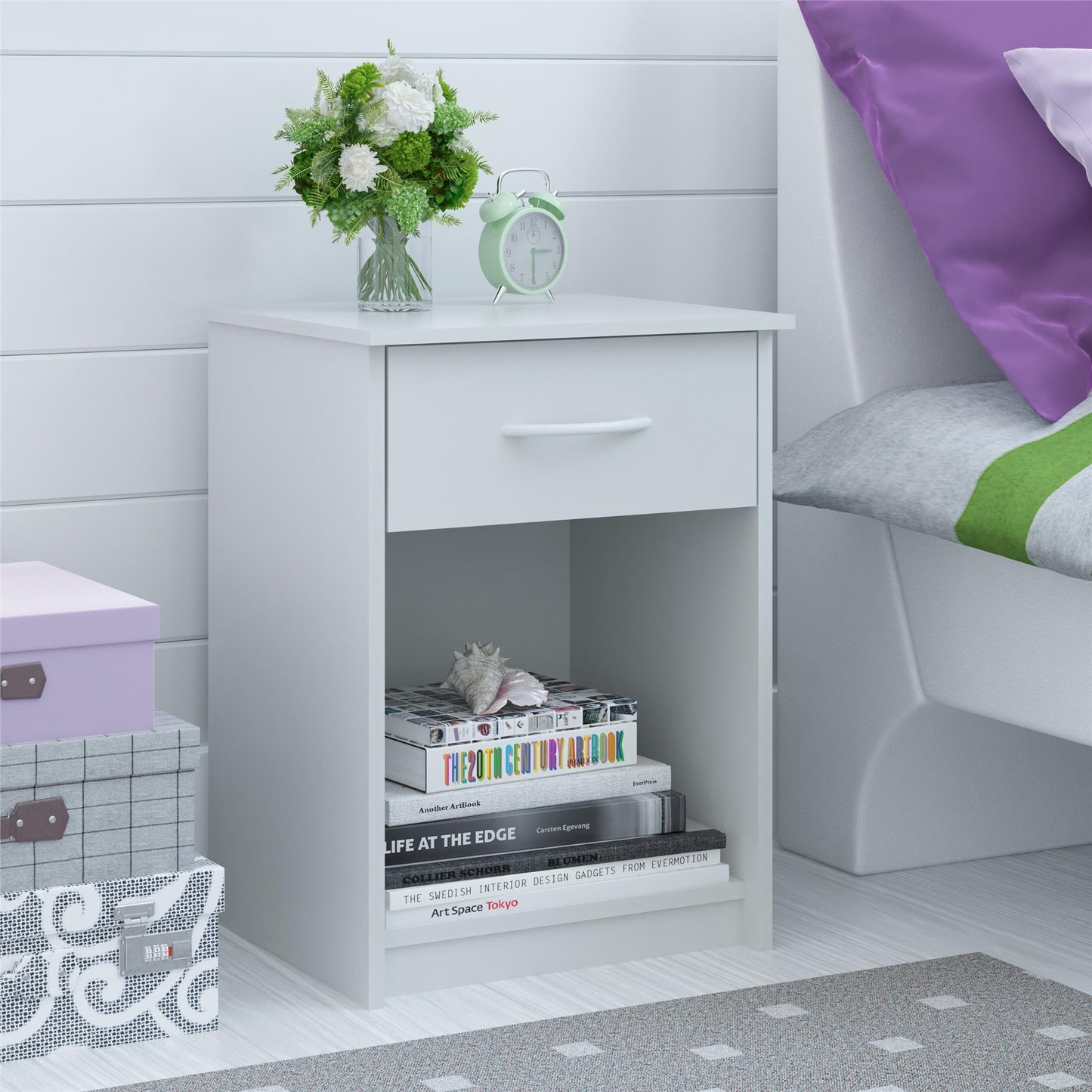 Nightstand with Drawer, White