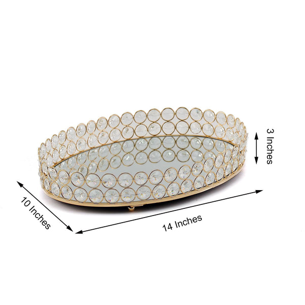 Set of 2 Gold Metal Crystal Beaded Decorative Serving Trays