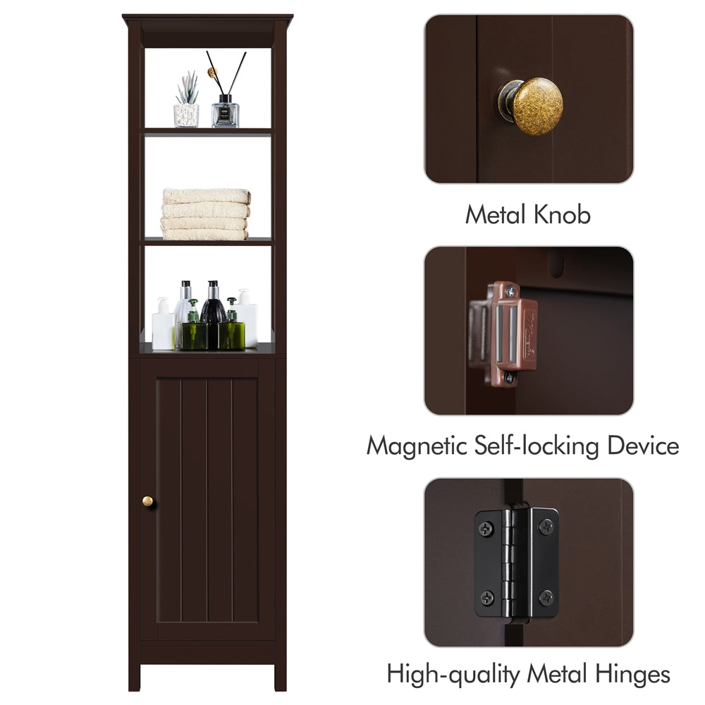 Wood Tower Cabinet w/ 3 Open Shelves & 1 Adjustable Shelf, Espresso