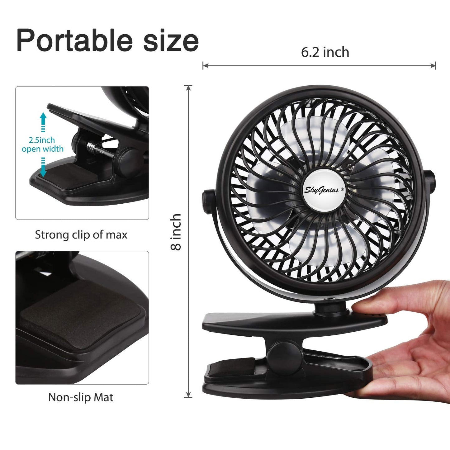 Battery Operated Clip on Mini Desk Fan, Black
