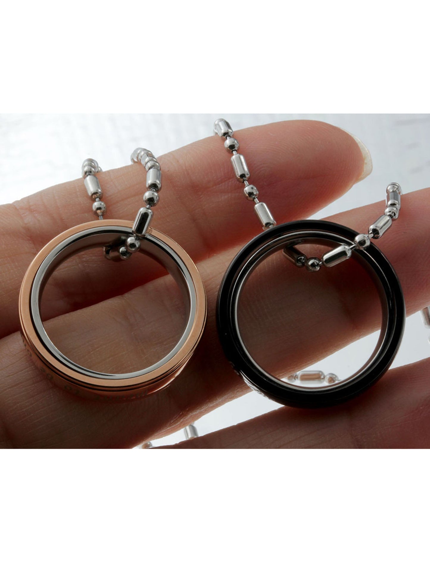 Stainless Steel Two Tone Meant to Be One Ring Pendant Necklace for Couples