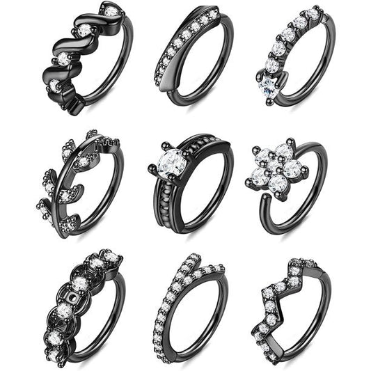 9Pcs Stainless Steel Nose Rings Hoop
