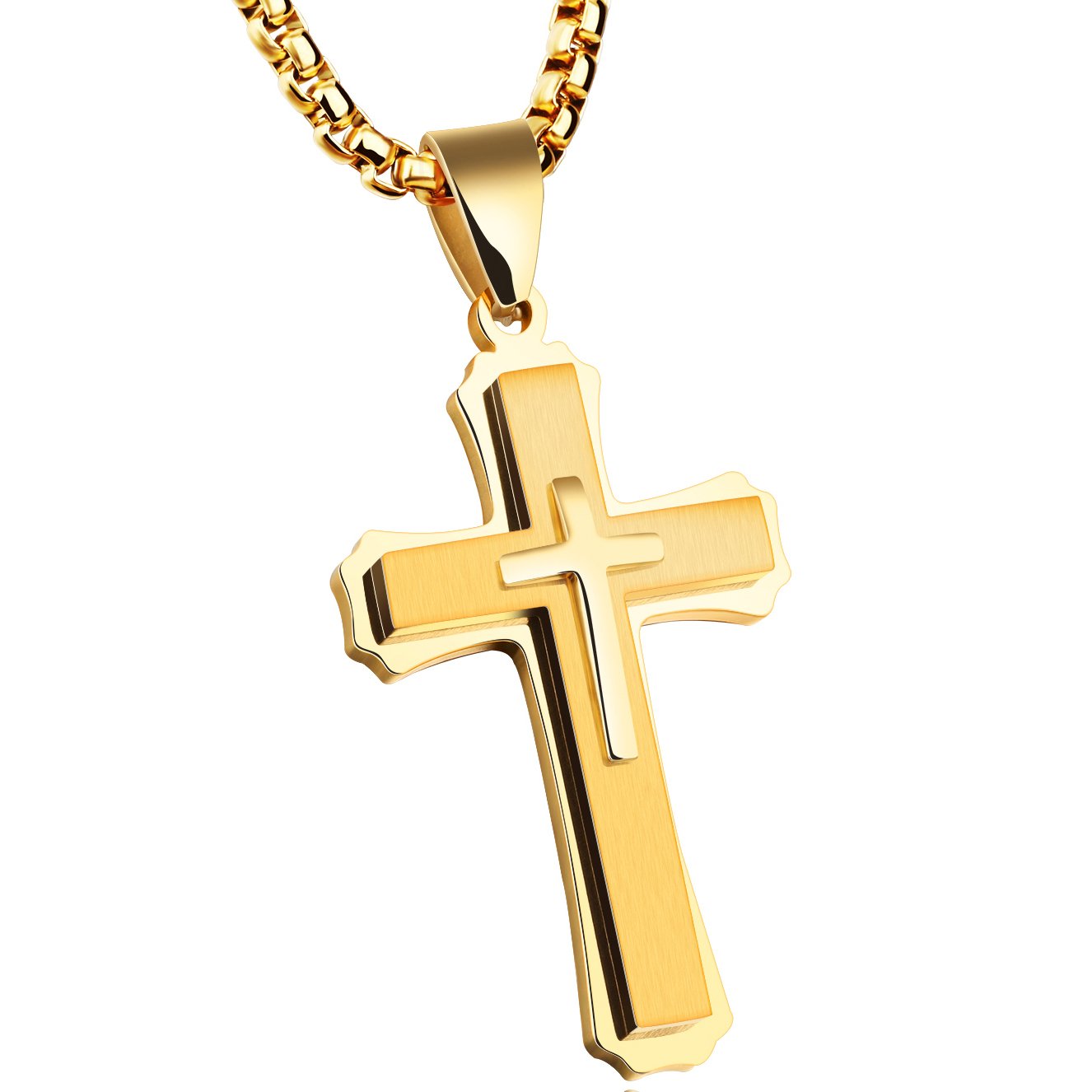 Stainless Steel Large Layered Cross Pendant Necklace, for Men