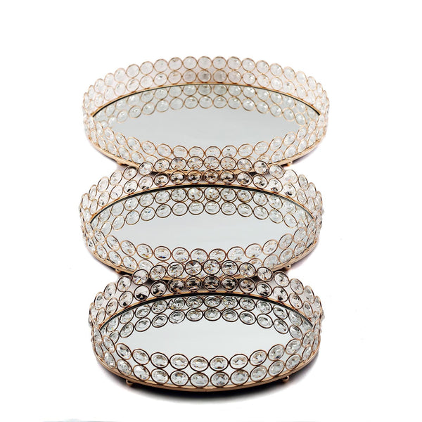 Gold Metal Crystal Beaded Decorative Serving Tray- Oval