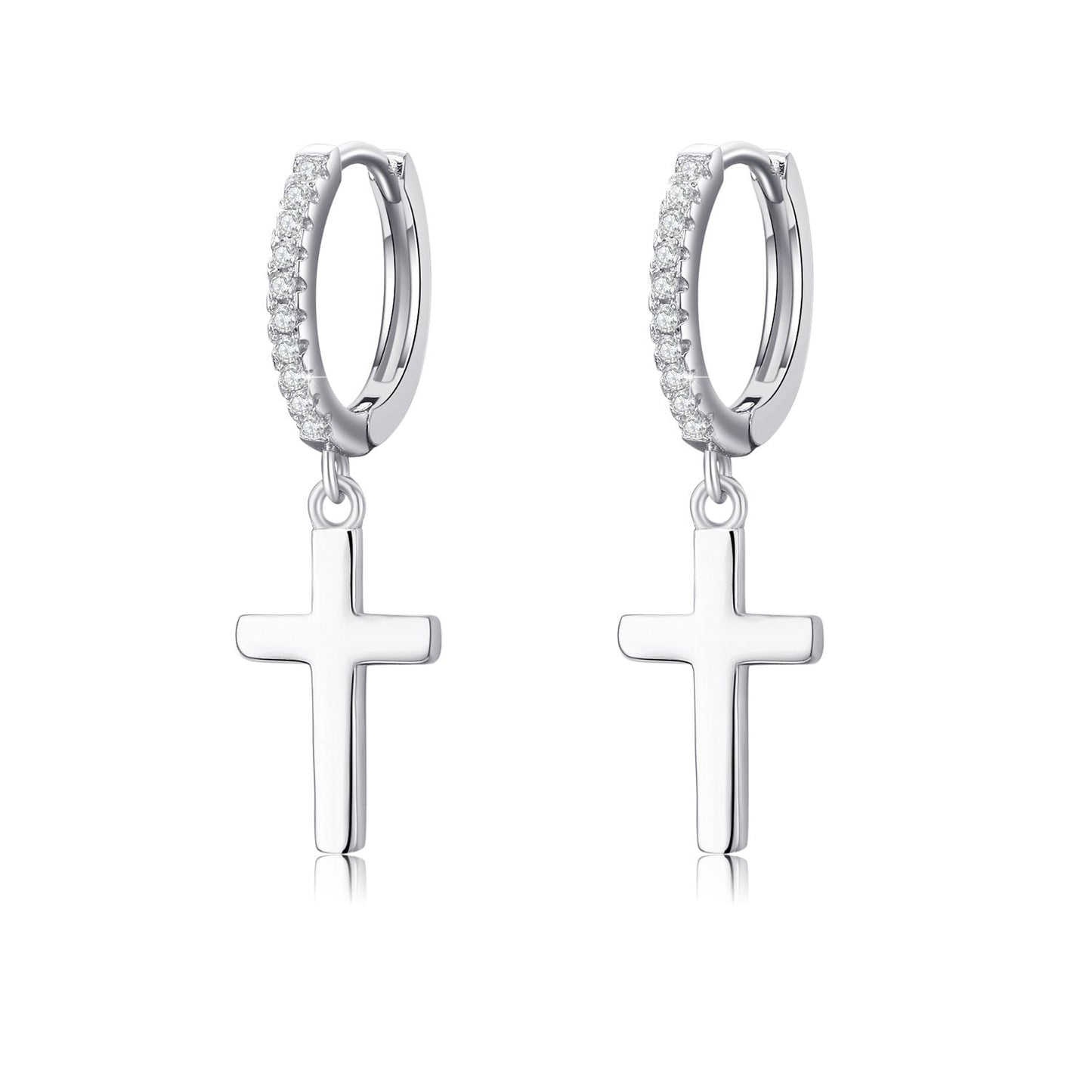 Men Hoop Punk Earrings, White Gold Plated Hypoallergenic