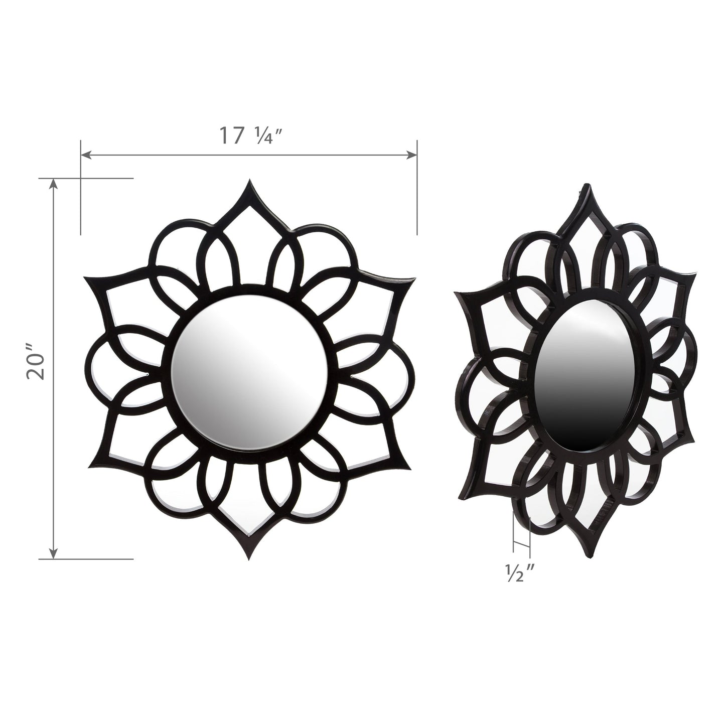 Round Ornate Accent Mirror, Black, 18" x 20"