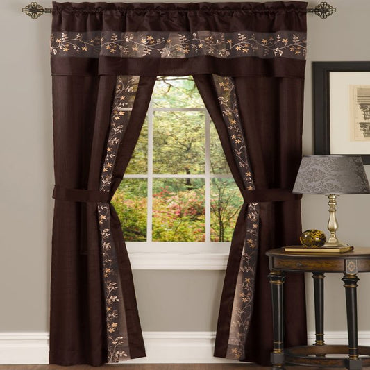 5 Piece Window Curtain Set- Chocolate