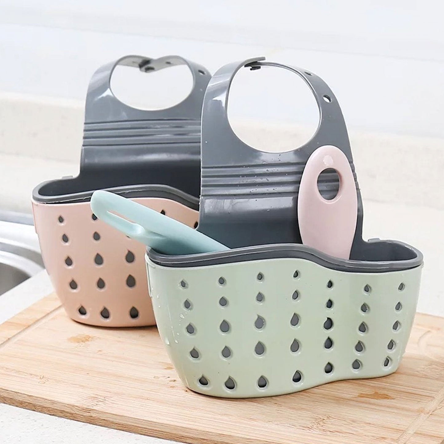 Adjustable Rubber Sink Caddy Kitchen Hanging Sponge Holder